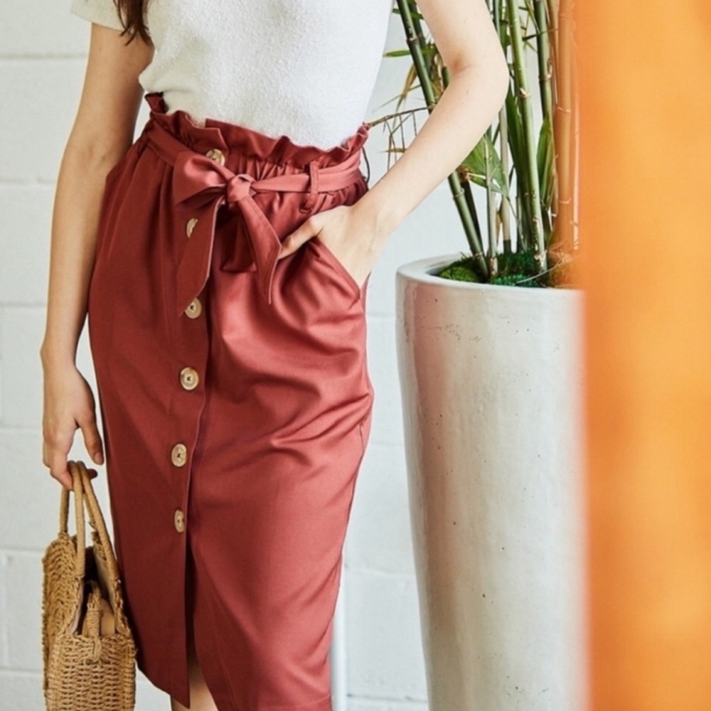 Entro Button Front Midi Skirt NO BELT Buttons burnt orange Casual Modest Office